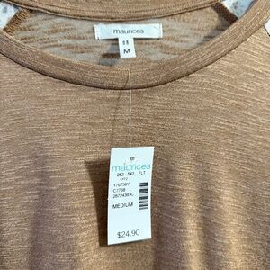Maurice New W/Tags Brown blouse with print sleeves